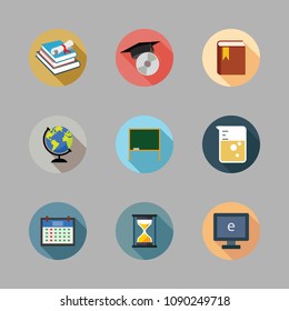 Icons School with handcraft, computer, earth globe and flask