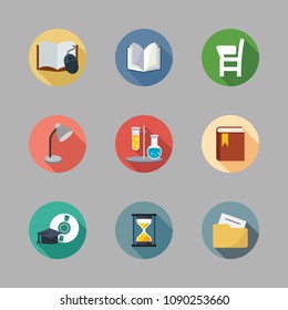 Icons School with handcraft, folder, book and open book