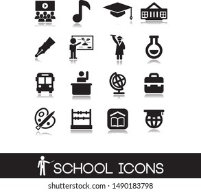The icons school includes an icon from the category education, learn, college, university, reading, books, science.