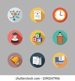 Icons School with molecules, graduate, clock and abc