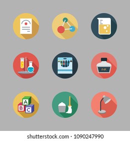 Icons School with molecules, mop, abc and desc lamp