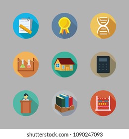 Icons School with notes, dna, books and house