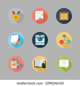 Icons School with open book, molecules and calendar