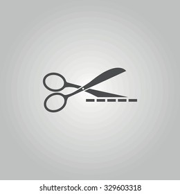 Icons scissors with cut lines.