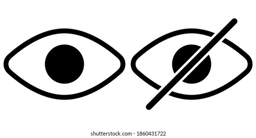 Icons see, dont see, crossed out eye, vector sign show, dont show password, eye with crossed out line