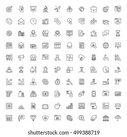 Icons set. 100 thin line symbols about business and finances