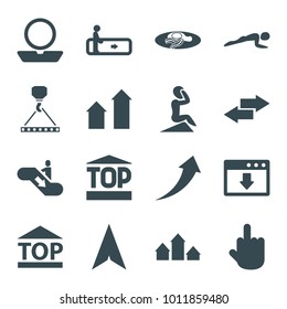 Up icons. set of 16 editable filled up icons such as escalator, powder, hook with cargo, middle finger, fried egg and bacon, top of cargo box, arrow, download cloud