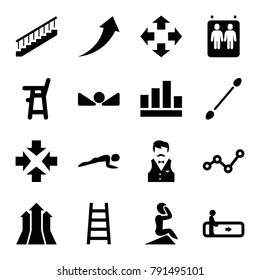 Up icons. set of 16 editable filled up icons such as escalator, baby chair, cotton buds, graph, move, ladder, elevator, stairs, casino boy