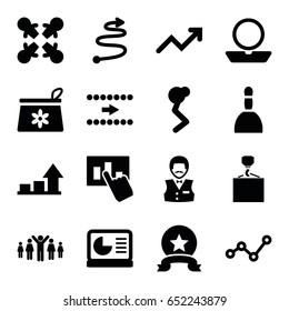 Up icons set. set of 16 up filled icons such as spa bag, powder, make up bag, casino boy, hook with cargo, graph, chart on display, curved arrow, hand on graph