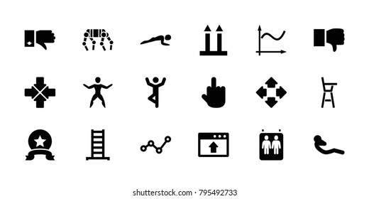 Up icons. set of 18 editable filled up icons: ladder, dislike, middle finger, man doing exercises, abdoninal workout, graph, window browser upload, medal, elevator, move