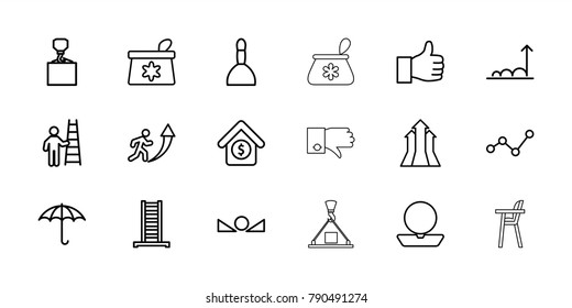 Up icons. set of 18 editable outline up icons: ladder, spa bag, powder, hook with cargo, keep dry cargo, graph, house sale, man with ladder, baby chair