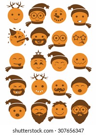 icons set 20 smiles winter in orange color