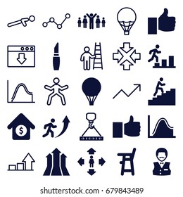 Up icons set. set of 25 up filled and outline icons such as baby chair, lipstick, casino boy, man move, house sale, man climbing stairs, air balloon, thumb up, graph