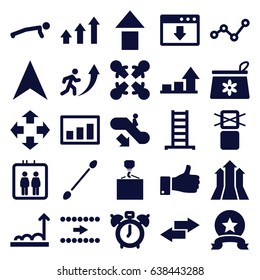 Up icons set. set of 25 up filled icons such as elevator, escalator down, ladder, cotton buds, hook with cargo, cargo only in box allowed, navigation arrow, graph, arrow
