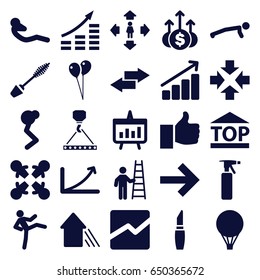 Up icons set. set of 25 up filled icons such as spray bottle, mascara, lipstick, balloon, man move, hook with cargo, abdoninal workout, top of cargo box, line chart, graph