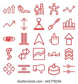 Up icons set. set of 25 up outline icons such as ladder, mascara, hook with cargo, fried egg and bacon, abdoninal workout, navigation arrow, dislike, line chart, candle