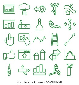 Up icons set. set of 25 up outline icons such as escalator, escalator down, arrow up, spray bottle, spa bag, lipstick, cotton buds, man move, ladder, abdoninal workout, graph