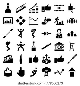 Up icons. set of 36 editable filled up icons such as stairs, spa bag, lipstick, casino boy, like, middle finger, money growth, arrow up, man doing exercises, graph, arrow