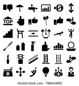 Up icons. set of 36 editable filled up icons such as ladder, spray bottle, powder, lipstick, casino boy, balloon, dislike, arrow, middle finger, baby chair, graph