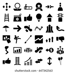 Up icons set. set of 36 up filled icons such as escalator, escalator up, escalator down, ladder, spa bag, powder, cotton buds, balloon, man move, abdoninal workout