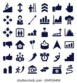 Up icons set. set of 36 up filled icons such as elevator, cotton buds, casino boy, balloon, hook with cargo, middle finger, top of cargo box, navigation arrow, dislike, candle
