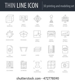 Icons Set of 3D Printing and Modeling. Symbol of Intelligent Thin Line Image Pack. Stroke Pictogram Graphic for Web Design. Quality Outline Vector Symbol Concept Collection. Premium Mono Linear