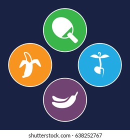 icons set. set of 4 filled icons such as banana, sprout