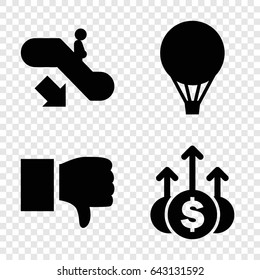 Up icons set. set of 4 up filled icons such as escalator down, air balloon, money up