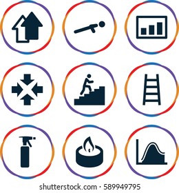 up icons set. Set of 9 up filled icons such as spray bottle, ladder, candle, graph, man climbing stairs