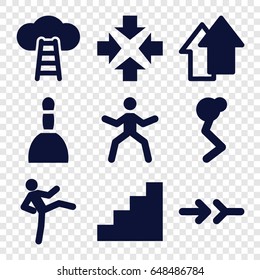 Up icons set. set of 9 up filled icons such as spa bag, stair, arrow up, arrow, ladder to the sky, move