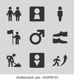 Icons set. set of 9 men filled icons such as woman, male, man, shoe