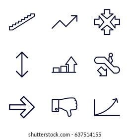 Up icons set. set of 9 up outline icons such as escalator down, stairs, dislike, graph, arrow, move