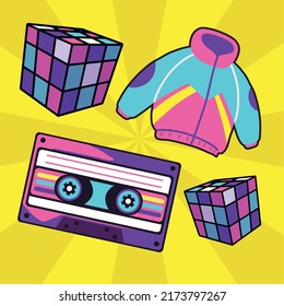 icons set of 90s jacket and cassette