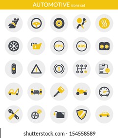 Icons set about automotive. Flat icons inside circles.