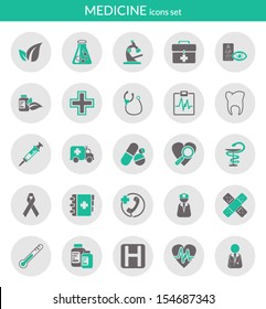 Icons set about medicine. Flat icons inside circles.