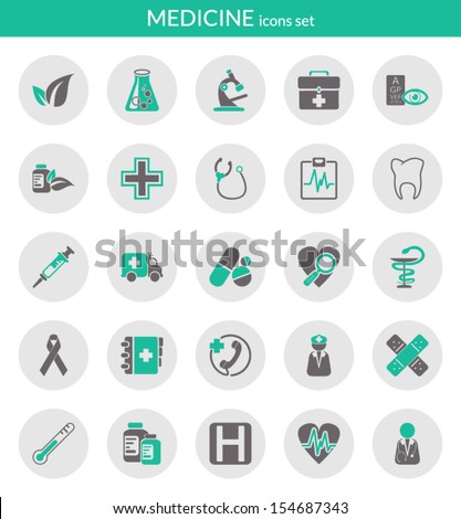 Icons set about medicine. Flat icons inside circles.