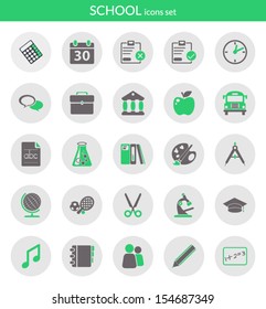 Icons set about school. Flat icons inside circles.