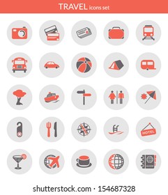 Icons set about travel. Flat icons inside circles.