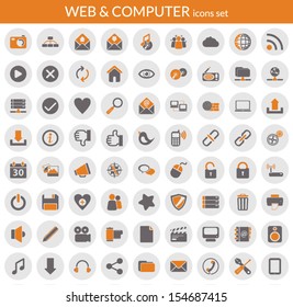 Icons set about web and computer. Flat icons inside circles.