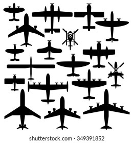 Icons set Airplanes. Vector illustration.