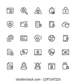 Icons set of anti virus, cyber security, data protection, virus infected. Editable vector stroke 64x64 Pixel.