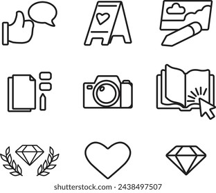 icons set, Art artist, freelance remote, work online orders, design, Linear icons, minimalist style