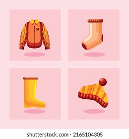 icons set autumn clothes design