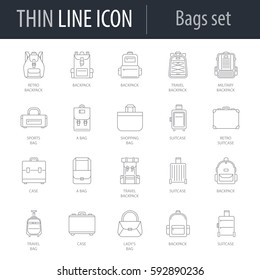 Icons Set of Bags. Symbol of Intelligent Thin Line Image Pack. Stroke Pictogram Graphic for Web Design. Quality Outline Vector Symbol Concept Collection. Premium Mono Linear