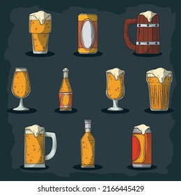 icons set beers drink include bottle