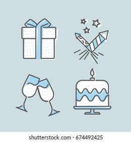 Icons set Birthday and Celebration