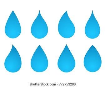 icons set of blue water drop silhouettes on white background