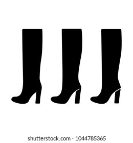 Icons set of boots. Vector shoes silhouette. Black on white. 