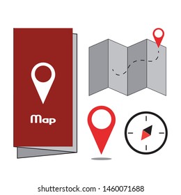 Travel´s icons set. Brochure, map, location and compass icons.
