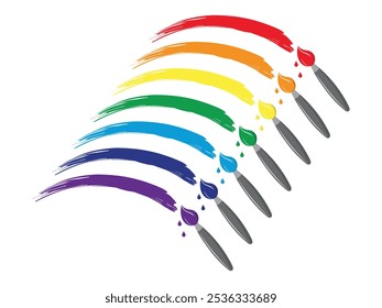 Conjunto de iconos de pinceles con trazos de pintura arco iris. Logotipo en estilo plano aislado sobre fondo transparente. Ilustración vectorial 